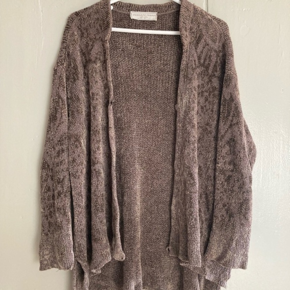 French Rags Chenille Knit Open Front Cross Over Wrap Buttoned Size M USA Taupe